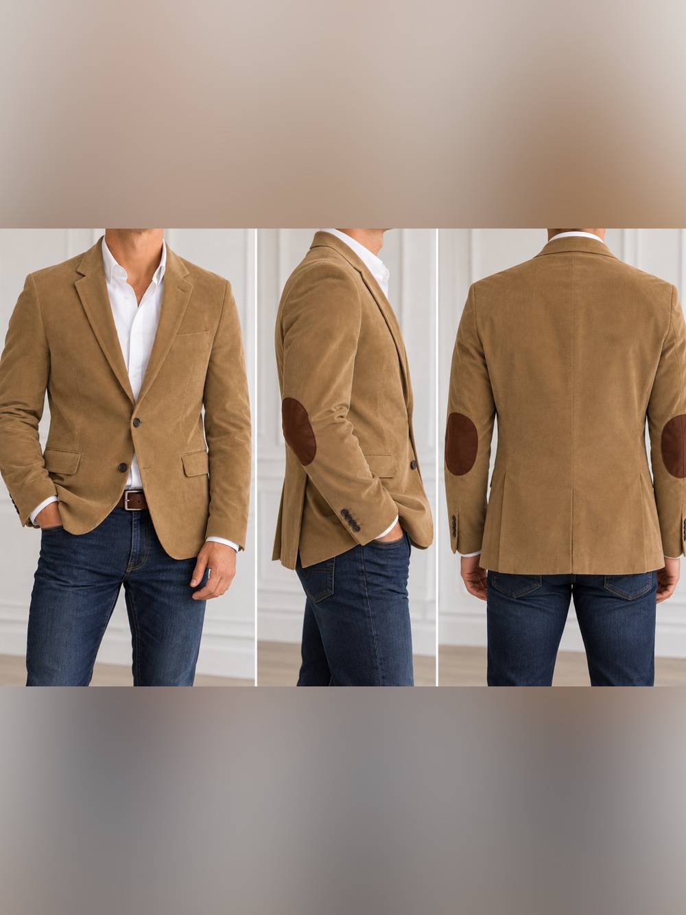 Tommy Hilfiger Tan Blazer with Brown Elbow Patches